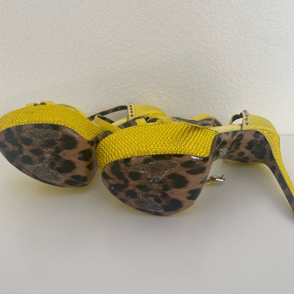 Philipp Plein Yellow Embellished Satin Platform Sandals US 6.5/ EU 37 - Picture 3 of 3